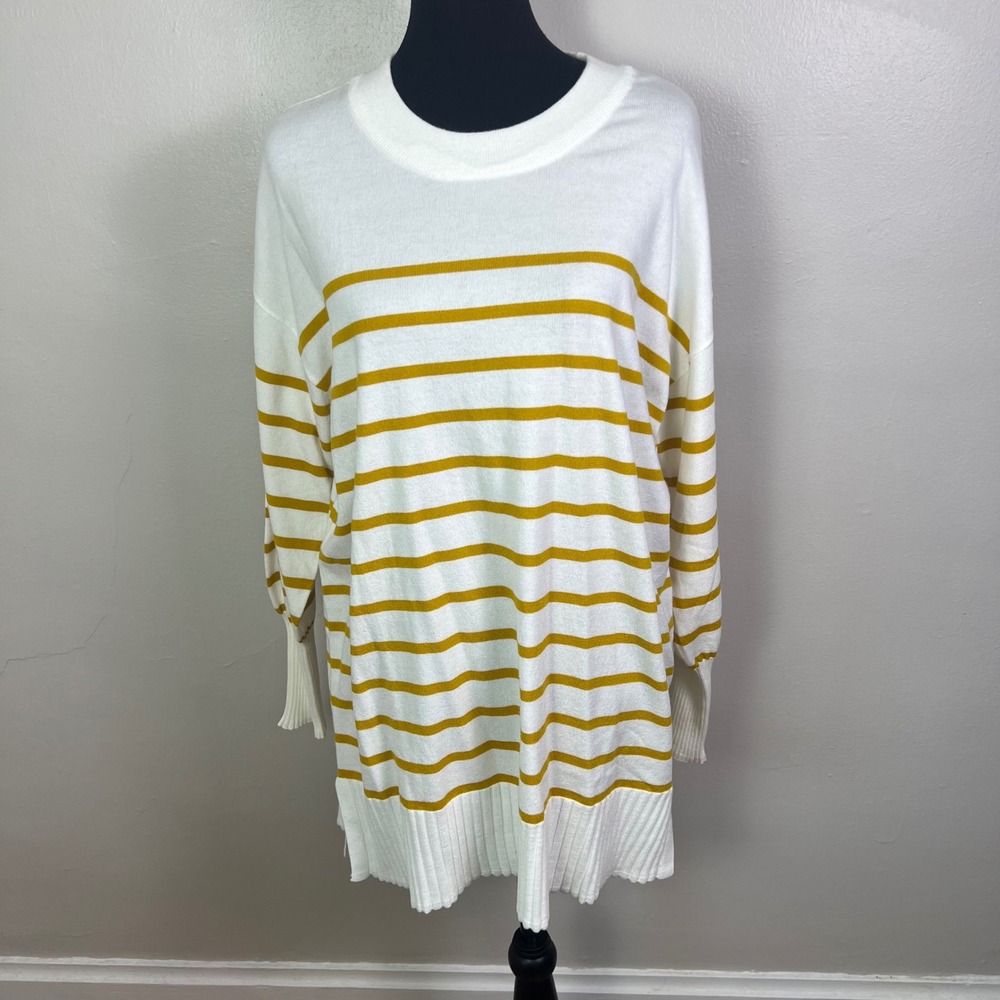 NWT - Lane Bryant Women's Ivory & Gold Striped Knit Tunic Sweater Size 14/16